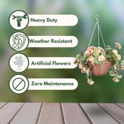 "Marco Paul 12"" Pink Begonia Artificial Flowers Hanging Basket in Baby Pink" - thumbnail 5