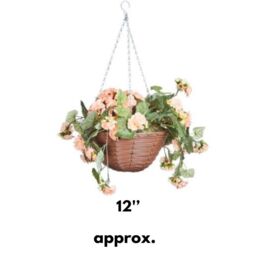 "Marco Paul 12"" Pink Begonia Artificial Flowers Hanging Basket in Baby Pink" - thumbnail 3