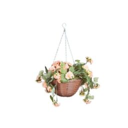 "Marco Paul 12"" Pink Begonia Artificial Flowers Hanging Basket in Baby Pink" - thumbnail 2