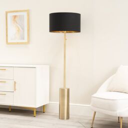 ValueLights Lexy Black & Gold Shade with Antique Brass Dimmable Floor Lamp & LED Bulb - thumbnail 3