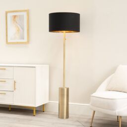 ValueLights Lexy Black & Gold Shade with Antique Brass Dimmable Floor Lamp & LED Bulb
