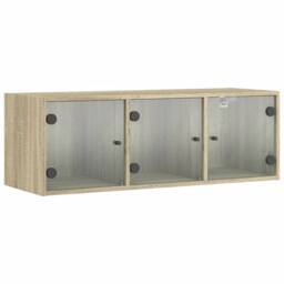 Berkfield Home Wall Cabinet with Glass Doors Sonoma Oak 102x37x35 cm in Light Tan - Size: 102 x 37 x 35 cm - thumbnail 1