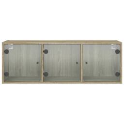 Berkfield Home Wall Cabinet with Glass Doors Sonoma Oak 102x37x35 cm in Light Tan - Size: 102 x 37 x 35 cm - thumbnail 6