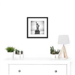 Artery8 Statue Liberty New York Black White 8X8 Inch Square Wooden Framed Wall Art Print Picture with Mount - thumbnail 2