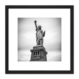Artery8 Statue Liberty New York Black White 8X8 Inch Square Wooden Framed Wall Art Print Picture with Mount - thumbnail 1
