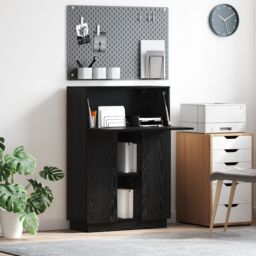 Berkfield Home Black Oak Writing Desk Black Oak Engineered Wood Medium Sturdy