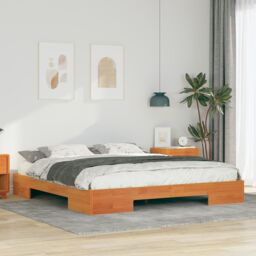 Berkfield Home Floor Bed Frame with Storage Brown 200 x 200 cm Solid pine wood - thumbnail 1