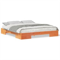 Berkfield Home Floor Bed Frame with Storage Brown 200 x 200 cm Solid pine wood - thumbnail 4