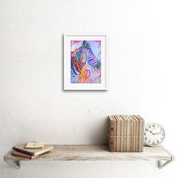 "Artery8 Wall Art Print Rainbow Zebra Painting Framed in White - Size: W7"" x H9""" - thumbnail 2