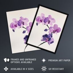 Artery8 Purple Orchid Flower Abstract Floral Watercolour Framed Wall Art - Size: A4 - thumbnail 2