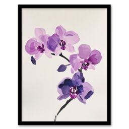 Artery8 Purple Orchid Flower Abstract Floral Watercolour Framed Wall Art - Size: A4 - thumbnail 1
