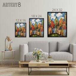 "Artery8 Colourful Cityscape With Autumn Trees Framed Canvas Wall Art Print - Size: W24"" x H32""" - thumbnail 4
