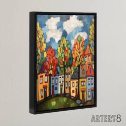 "Artery8 Colourful Cityscape With Autumn Trees Framed Canvas Wall Art Print - Size: W24"" x H32""" - thumbnail 2