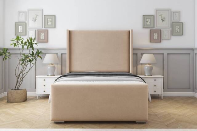 "Sloomy Devonshire Plush Frame-Mattress-50"" Upholstered Wingback Headboard in Stone - Size: Single" - image 1