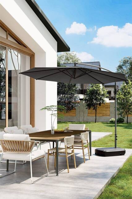 Garden Sanctuary Garden 3m Banana Parasol Large Cantileverwith Plastic Base in Dark Grey - image 1