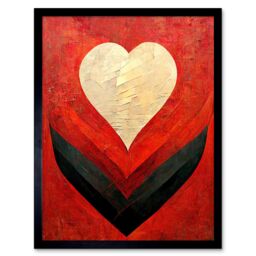 "Artery8 Wall Art Print Modern Palette Knife Oil Paint Heart Red Abstract Art Framed in Black - Size: W12"" x H16""" - thumbnail 1
