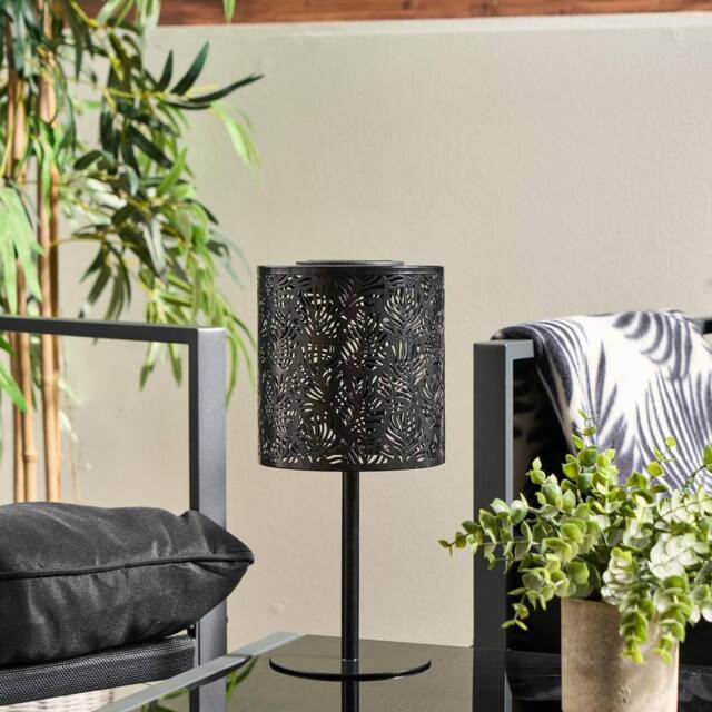 OHS Carved Metal Solar Table Lamp Outdoor Garden Light Auto Sensor in Black - image 1