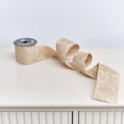 Melody Maison Large Pale Champagne Floral Glittered Wired Ribbon Garland - 270cm in Beige - thumbnail 6