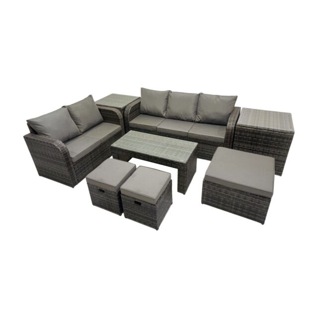 Fimous 3 Seater Sofa Love Sofa Coffee Table with 3 Footstools 2 Side Table in Dark Grey - image 1