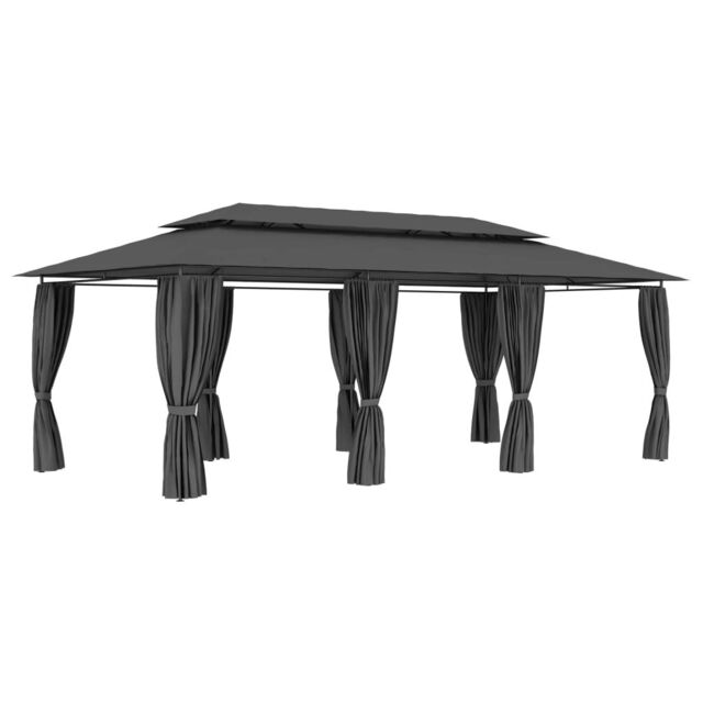 Berkfield Home Gazebo with Curtains 600x298x270 cm Anthracite in Black - Size: 600 x 298 x 270 cm - image 1