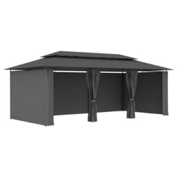 Berkfield Home Gazebo with Curtains 600x298x270 cm Anthracite in Black - Size: 600 x 298 x 270 cm - thumbnail 3