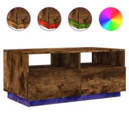 Berkfield Home Modern Coffee Table with LED Lights Smoked Oak 90x49x40 cm in Brown - Size: 90 x 49 x 40 cm - thumbnail 3