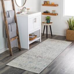 Livabliss Ankara - Grey Blue Vintage Traditional Boho Living Dining Bedroom Rug in Ivory - Size: 200 cm diameter - thumbnail 8