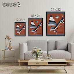 "Artery8 Gris Grey Abstract Painting Kandinsky Framed Canvas Wall Art Print - Size: W12"" x H16""" - thumbnail 4