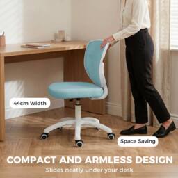HOMCOM Armless Office Chair with Mesh Back, Light Blue - thumbnail 4