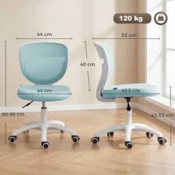HOMCOM Armless Office Chair with Mesh Back, Light Blue - thumbnail 3