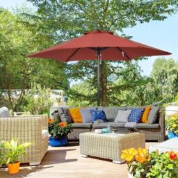 VOGREX 2m Parasol Patio Umbrella, Outdoor Sun Shade with 6 Ribs Wine Red - thumbnail 3