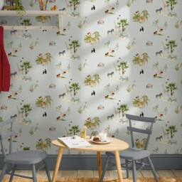 Sophie Allport Animals of the World Misty Blue Wallpaper - Size: 10000mm x 520mm - thumbnail 2