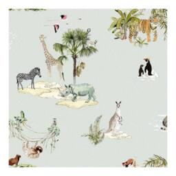 Sophie Allport Animals of the World Misty Blue Wallpaper - Size: 10000mm x 520mm