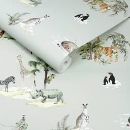 Sophie Allport Animals of the World Misty Blue Wallpaper - Size: 10000mm x 520mm - thumbnail 3