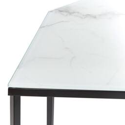 Wyld and Coco Marble Effect Tempered Glass Console Table White Top Black Metal - thumbnail 5