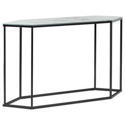 Wyld and Coco Marble Effect Tempered Glass Console Table White Top Black Metal - thumbnail 2