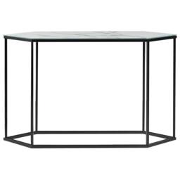 Wyld and Coco Marble Effect Tempered Glass Console Table White Top Black Metal - thumbnail 3