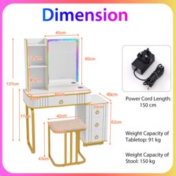 Costway RGB Vanity Table Set Bedroom Dressing Table w/ Mirror & Lights in White - thumbnail 8