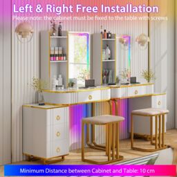 Costway RGB Vanity Table Set Bedroom Dressing Table w/ Mirror & Lights in White - thumbnail 7