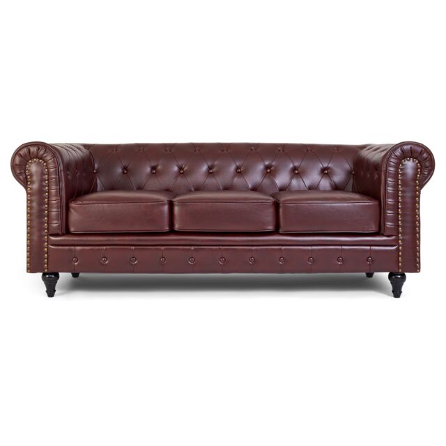Bravich LTD Chesterfield Faux Leather Button-Tufted Armchair Sofa in Brown - Size: 1 Seater