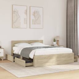 Berkfield Home Durable Bed Frame with Headboard without Mattress Sonoma Oak 140x in Light Tan - thumbnail 2