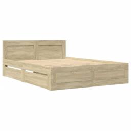Berkfield Home Durable Bed Frame with Headboard without Mattress Sonoma Oak 140x in Light Tan