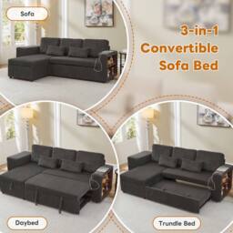 Matteo L-Shaped Convertible Sofa Bed with Storage & Charging Station in Grey - thumbnail 9