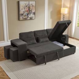 Matteo L-Shaped Convertible Sofa Bed with Storage & Charging Station in Grey - thumbnail 4