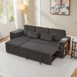 Matteo L-Shaped Convertible Sofa Bed with Storage & Charging Station in Grey - thumbnail 6