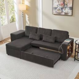 Matteo L-Shaped Convertible Sofa Bed with Storage & Charging Station in Grey - thumbnail 5