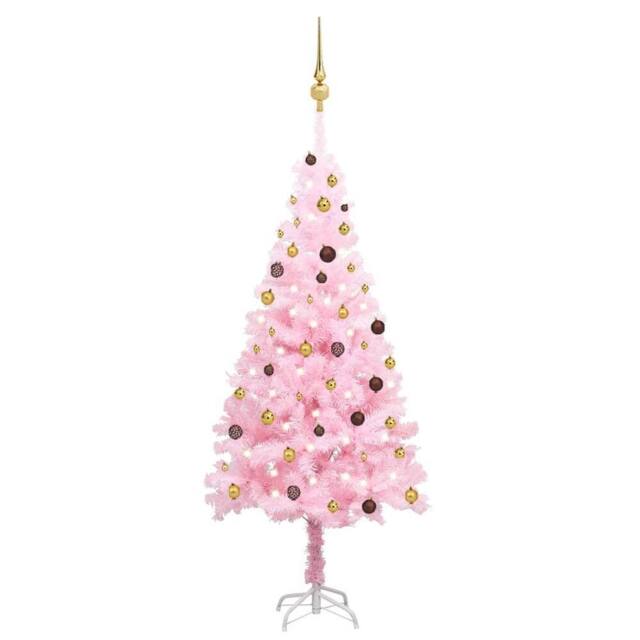 Berkfield Home Artificial Pre-lit Christmas Tree with Ball Set Pink 210 cm PVC - image 1