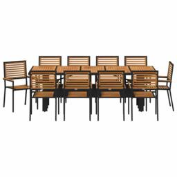 Berkfield Home 11 Piece Garden Dining Set Black Poly Rattan Acacia - thumbnail 7