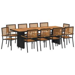 Berkfield Home 11 Piece Garden Dining Set Black Poly Rattan Acacia - thumbnail 2