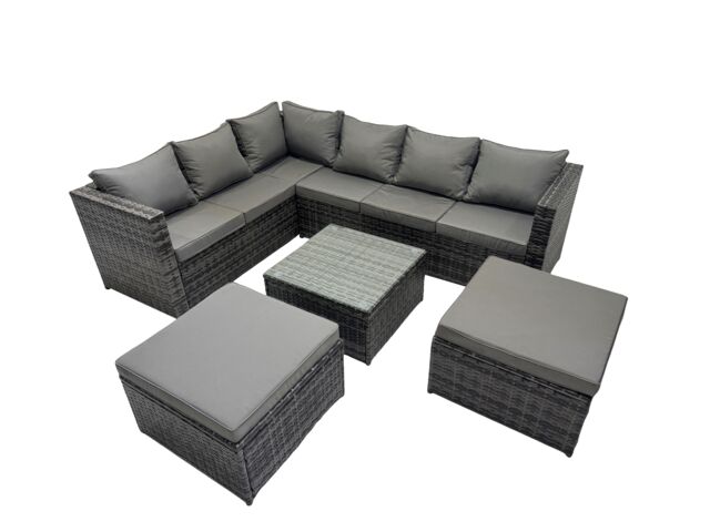 Fimous Patio Furniture Sets with Corner Sofa Coffee Table 2 Big Footstools in Dark Grey